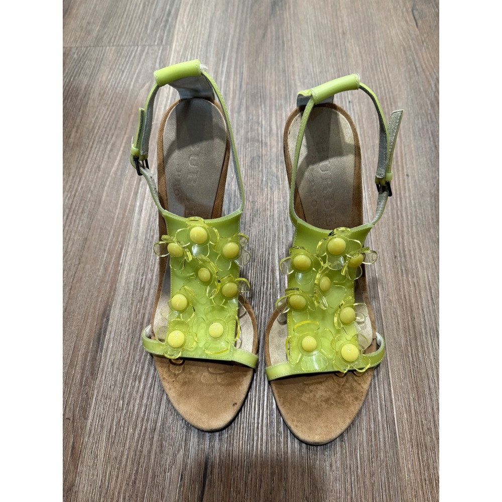 Burberry Prorsum Lime Green Floral Applique Stiletto Sandals Heels Size 39 Italy